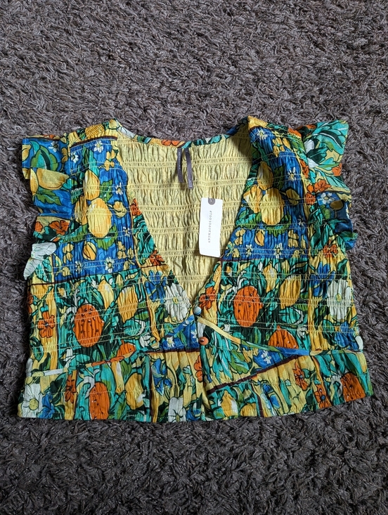 Anthropologie Tops - NWT Anthropologie Multicolor Peregrine Flutter Sleeve Buttoned Crop Top S